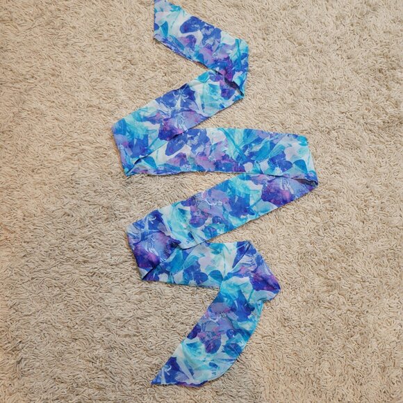 🧜♀️Watercolor Floral Tropical Teal Azure Silk Satin Tie Chiffon-Like Scarf - Picture 2 of 8